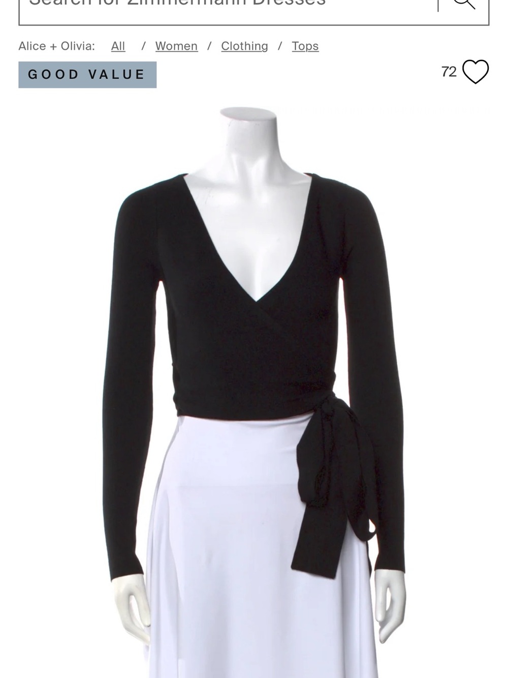 Alice + Olivia V Neck Black Wrap-Style Long Sleeve Crop Top